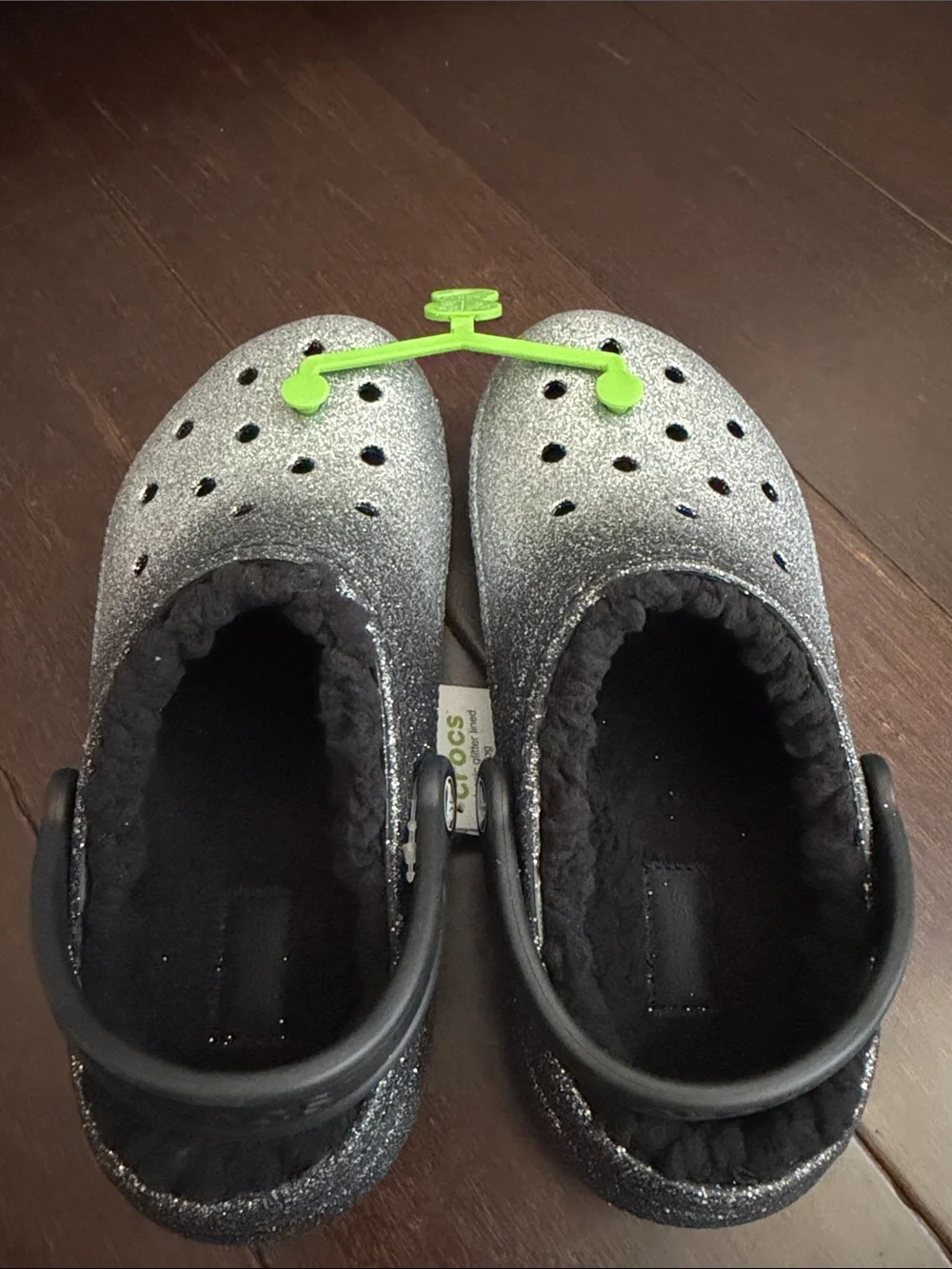 CROCS Kids' Glitter Clog in Black and Silver